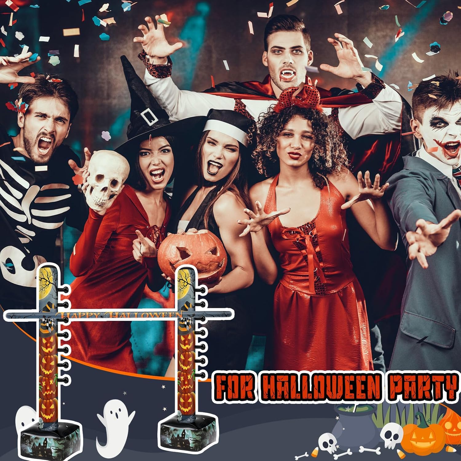 Halloween Inflatable Limbo Game For Adults 59 Inch Halloween Party Games Set Pumpkin Limbo Stick Pumpkin Inflatable Decoration For Indoor Outdoor Birthday Party Decor