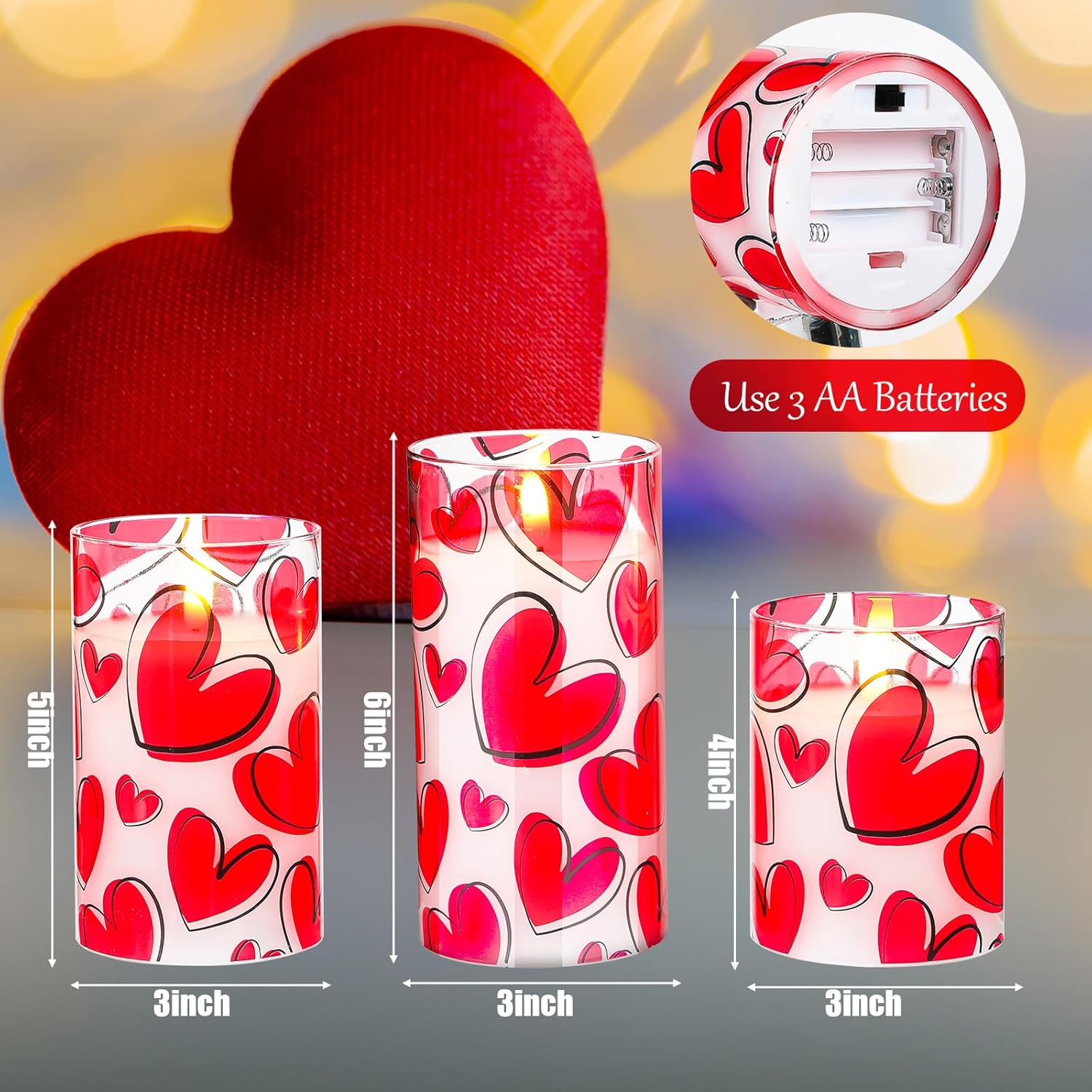 Valentine Led Flameless Candles Romantic Heart Battery Operated Pillar Candles For Romantic Night Valentine'S Day Gifts Proposal Anniversary Festival Gift Table Centerpiece Decor(Heart)