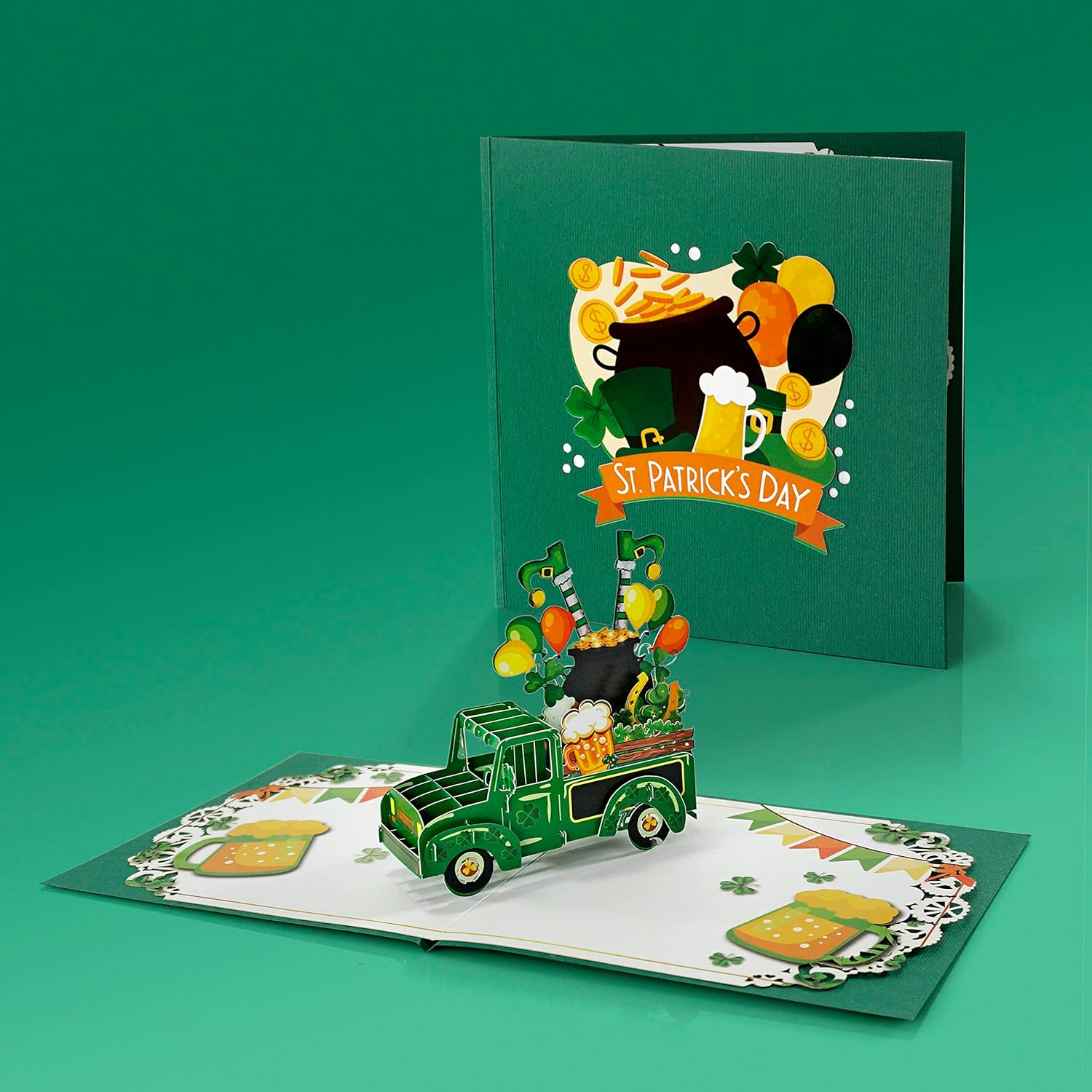 Cutpopup St Patricks Day Card Pop Up, 3D Greeting Card (Patrick Car)