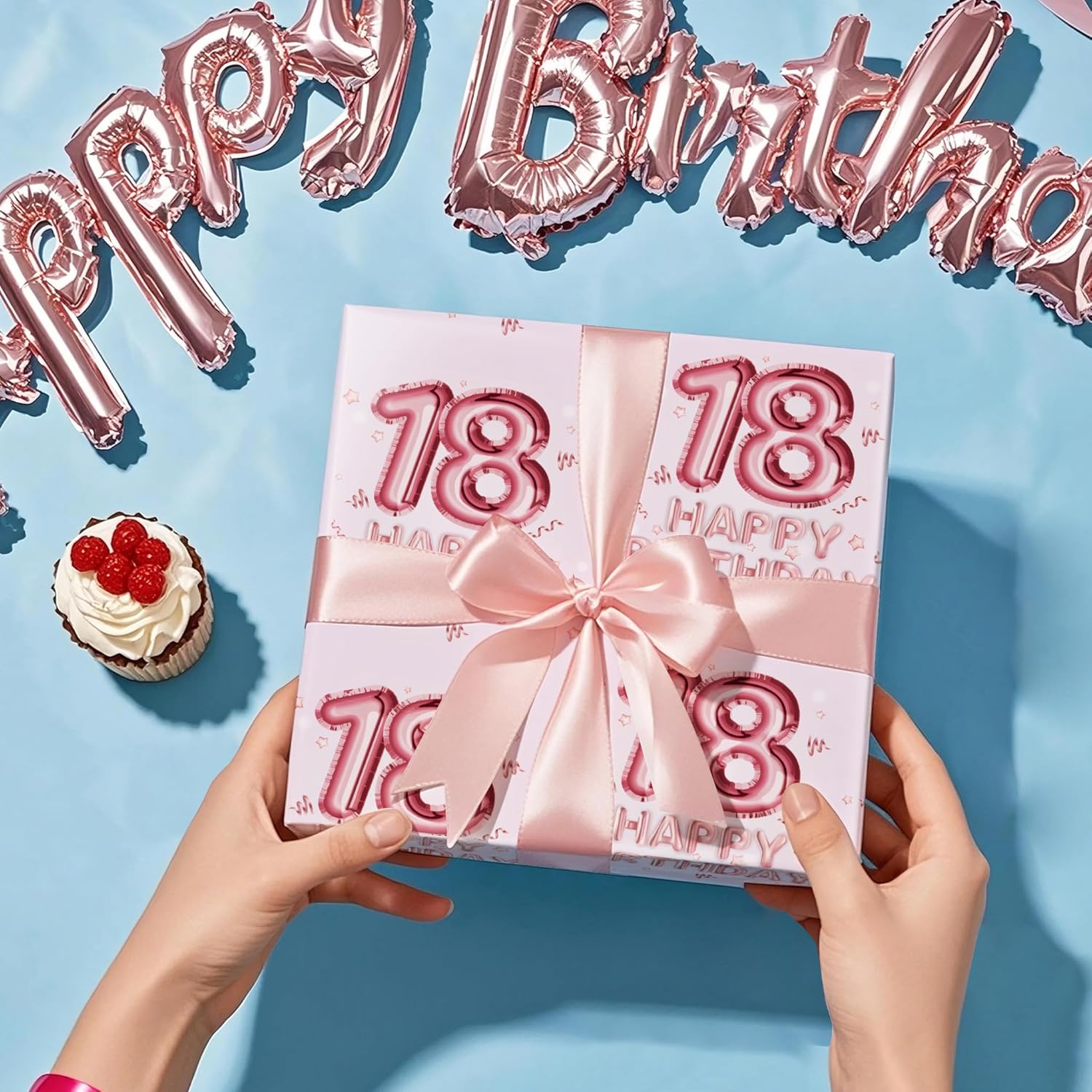 Girl 18Th Birthday Wrapping Paper - Mini Roll - 17 Inch X 16.5 Feet - Happy Birthday Wrapping Paper Perfect For Girls, Party, Holiday