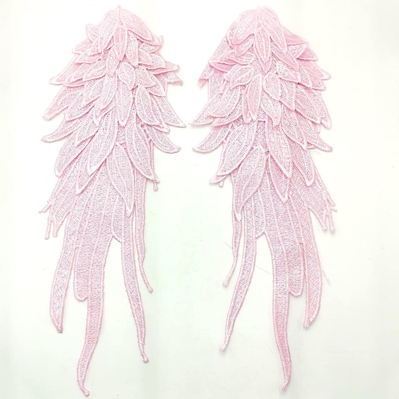 1 Pair Pink Embroidered Angel Wings Lace Fabric Sew On Flower Patches Trims Ap