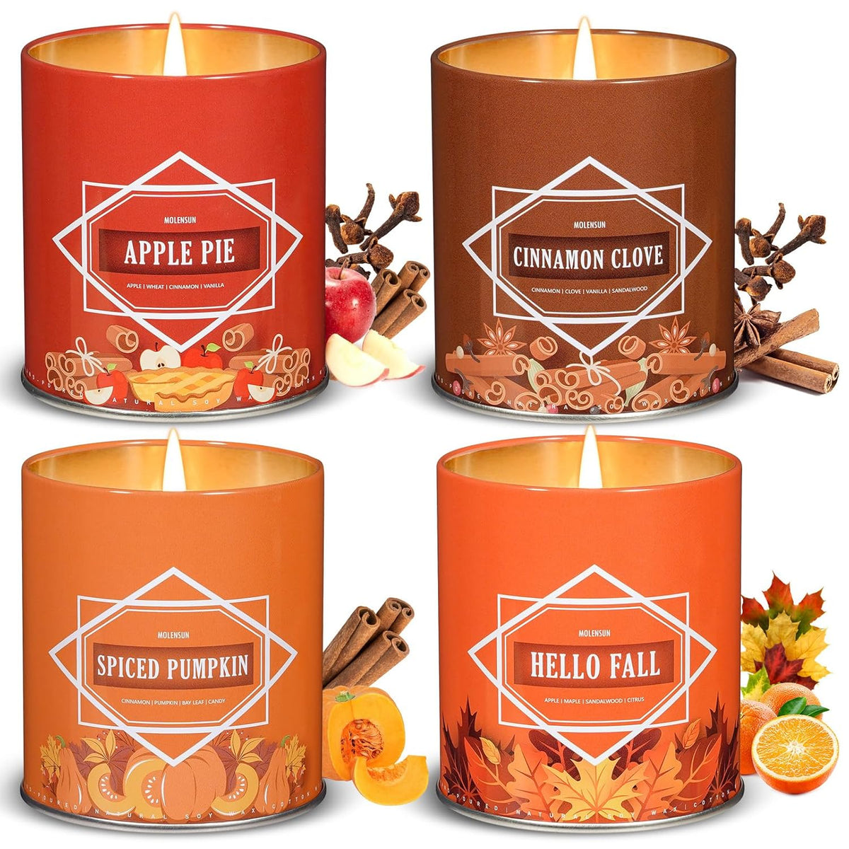 Valentine'S Day Gifts For Women Men, Winter Scented Candle Set – 36Oz (4×9Oz) Soy Candles With Cozy & Warm Seasonal Scents Of Pumpkin Spice/Cinnamon Clove/Apple Pie/Hello Fall