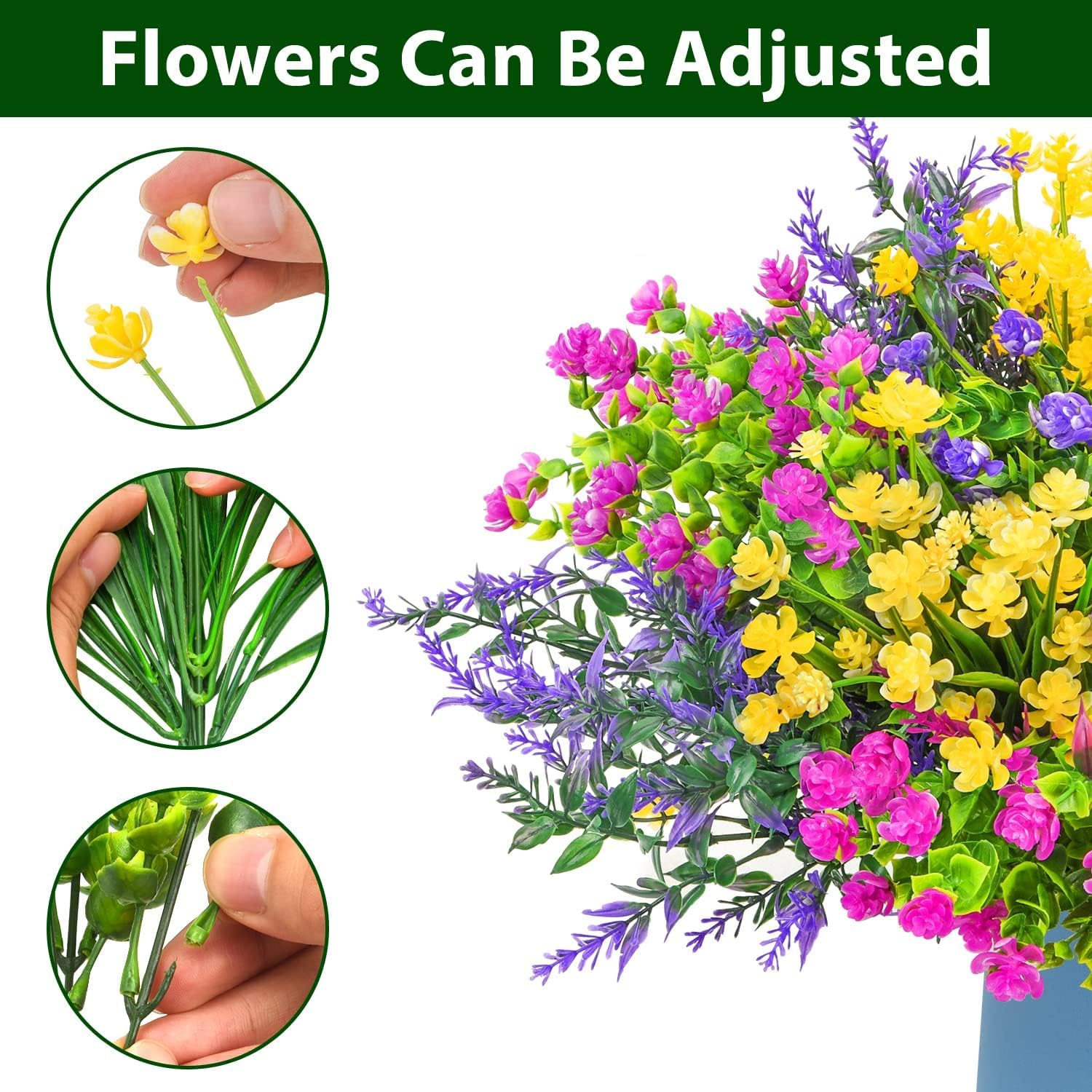 Artificial Flowers For Outdoors, Artificial Plants Uv Resistant Fake Flowers Greenery Shrubs Plants For Decoration Outdoor Plants Hanging Planter Home Garden Decor (12 Bundles)