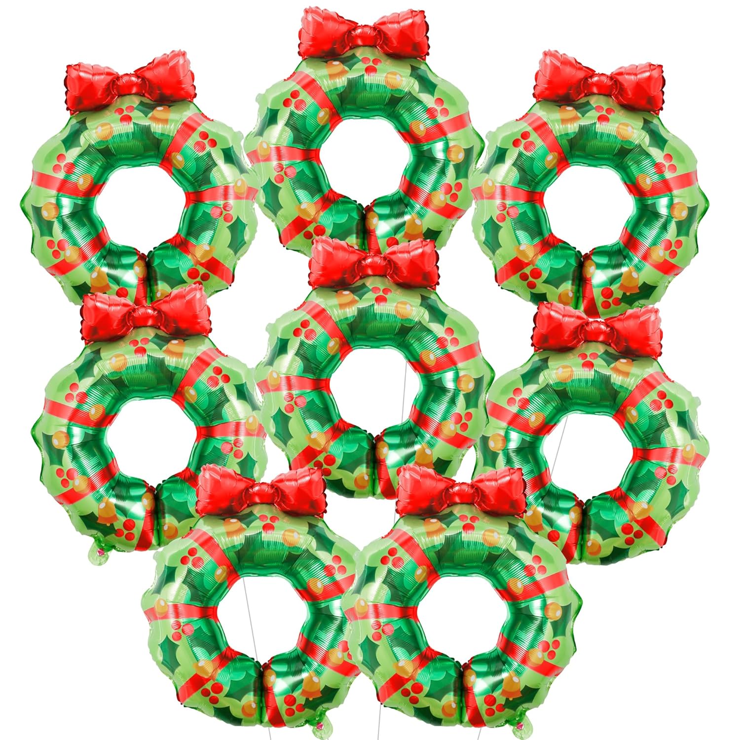 , Wreath Christmas Balloons – Pack Of 8 | Christmas Decorations Indoor | Wreath Balloons With Red Bow For Holiday Celebrations, Family Gatherings | Outdoor Xmas Decorations