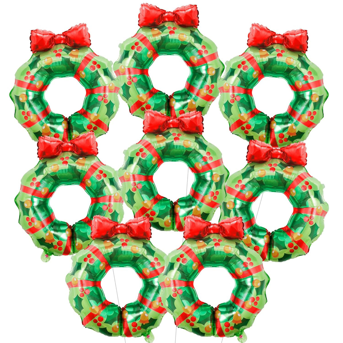 , Wreath Christmas Balloons – Pack Of 8 | Christmas Decorations Indoor | Wreath Balloons With Red Bow For Holiday Celebrations, Family Gatherings | Outdoor Xmas Decorations