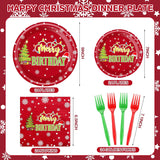 96 Pcs Christmas Birthday Decorations Set Merry Birthday Christmas Paper Plates And Napkins Forks Disposable Xmas Tableware Set For Xmas New Year Decorations, 24 Guests