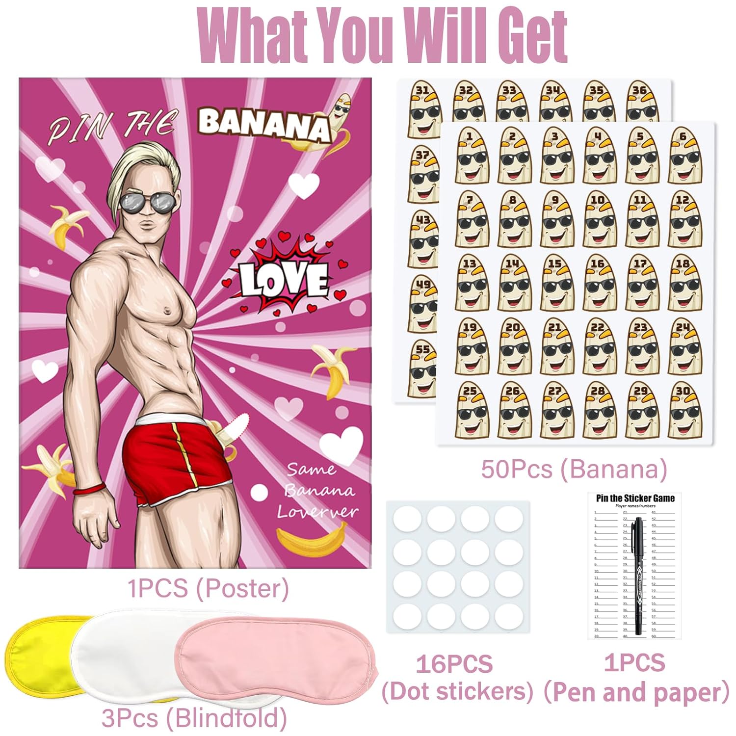 Bridal Shower Bachelorette Party Games Pin The Banana On The Hunk Bachelorette Party Games Wedding Engagement Girls Night Pin The Banana Game 60 Stickers Includes Large Poster Single Girl Party Night