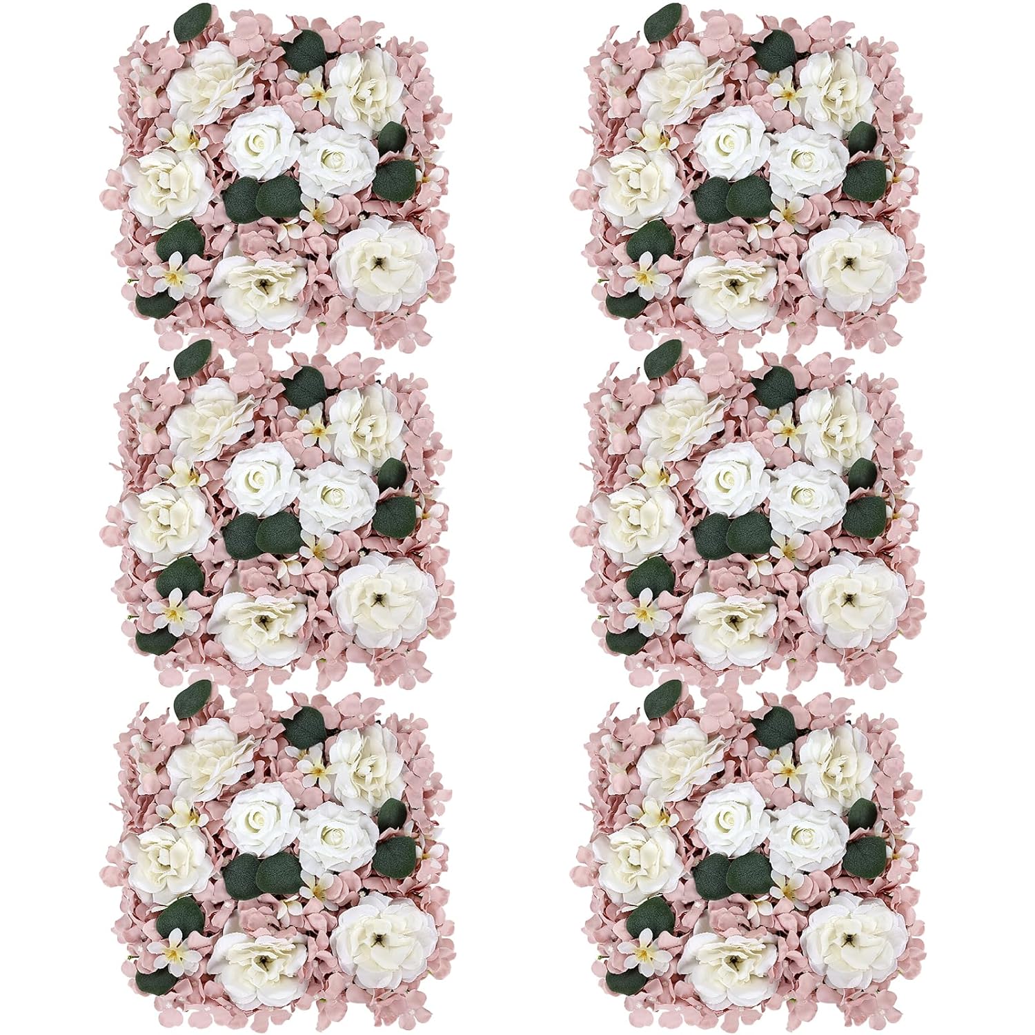 Pack Of 6 Artificial Silk Flower Panels, Faux Floral Wall Background For Wedding Party Engagement Bridal Shower Arrangement Home Decorations - Dusty Pink & White