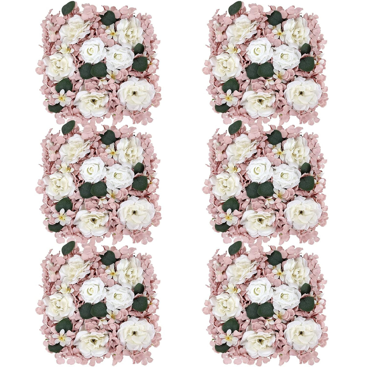Pack Of 6 Artificial Silk Flower Panels, Faux Floral Wall Background For Wedding Party Engagement Bridal Shower Arrangement Home Decorations - Dusty Pink & White