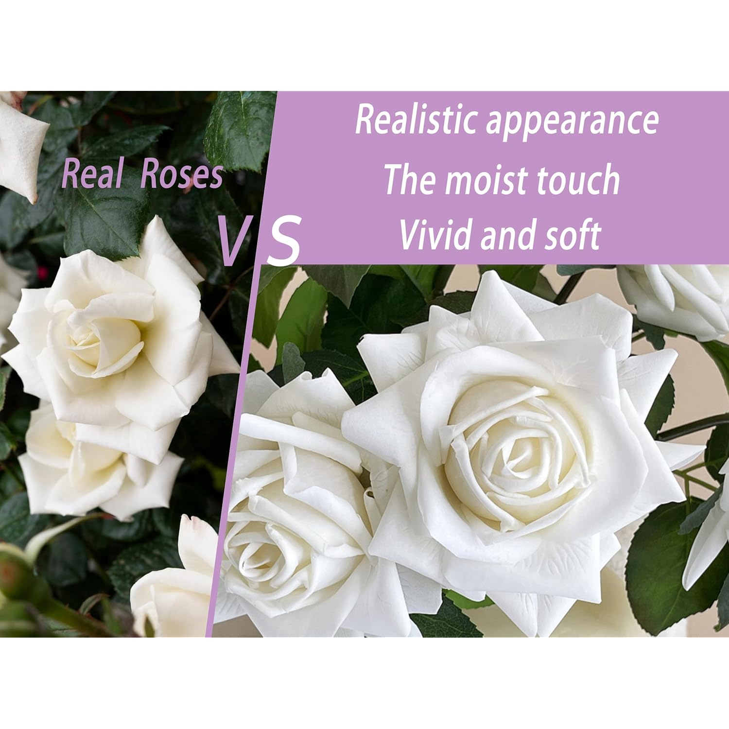Artificial Flower Rose Bouquet Odorless, 12-Stem Lifelike Single Rose Silk Flowers With Plastic Flowers Stems For Vase Floral Arrangement, Wedding, Home Decor, Sympathy Flowers (Pure White)