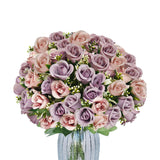 3 Bundles Roses Artificial Flowers,Roses Bouquet With Leaf,Fake Flowers For Wedding Decorations, Home Indoor,Outdoor Wedding Party Use-Purple