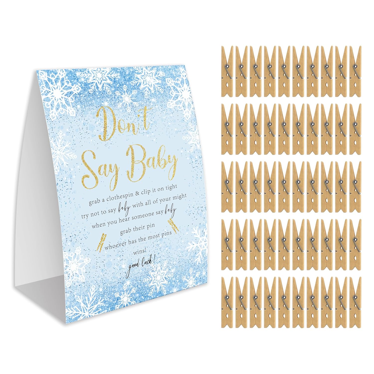Don'T Say Baby Game, Christmas Baby Shower Game,Winter Baby Shower, 50 Wooden Clothespins And One Sign, Christmas Baby Shower Decorations, Winter Gender Reveal-Dsbb08