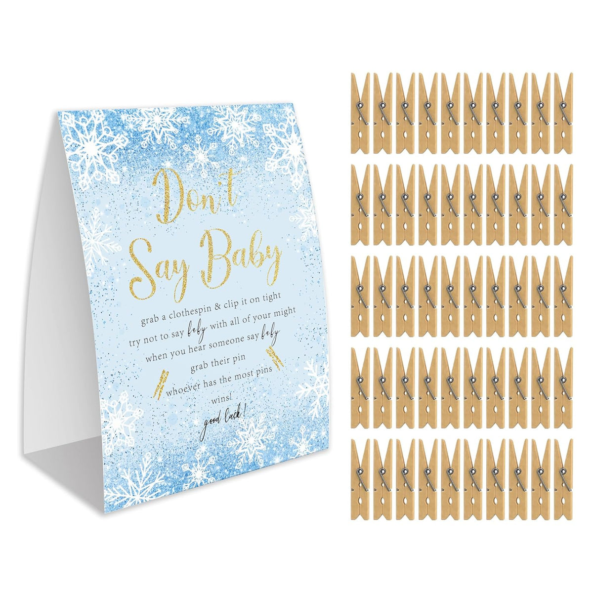 Don'T Say Baby Game, Christmas Baby Shower Game,Winter Baby Shower, 50 Wooden Clothespins And One Sign, Christmas Baby Shower Decorations, Winter Gender Reveal-Dsbb08