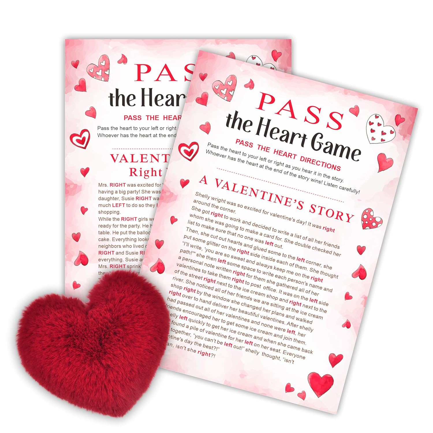 Valentine'S Day Pass The Heart Game, 2 Left Right Story & A Fluffy Heart, Valentine'S Day Party Games & Supplies - A02