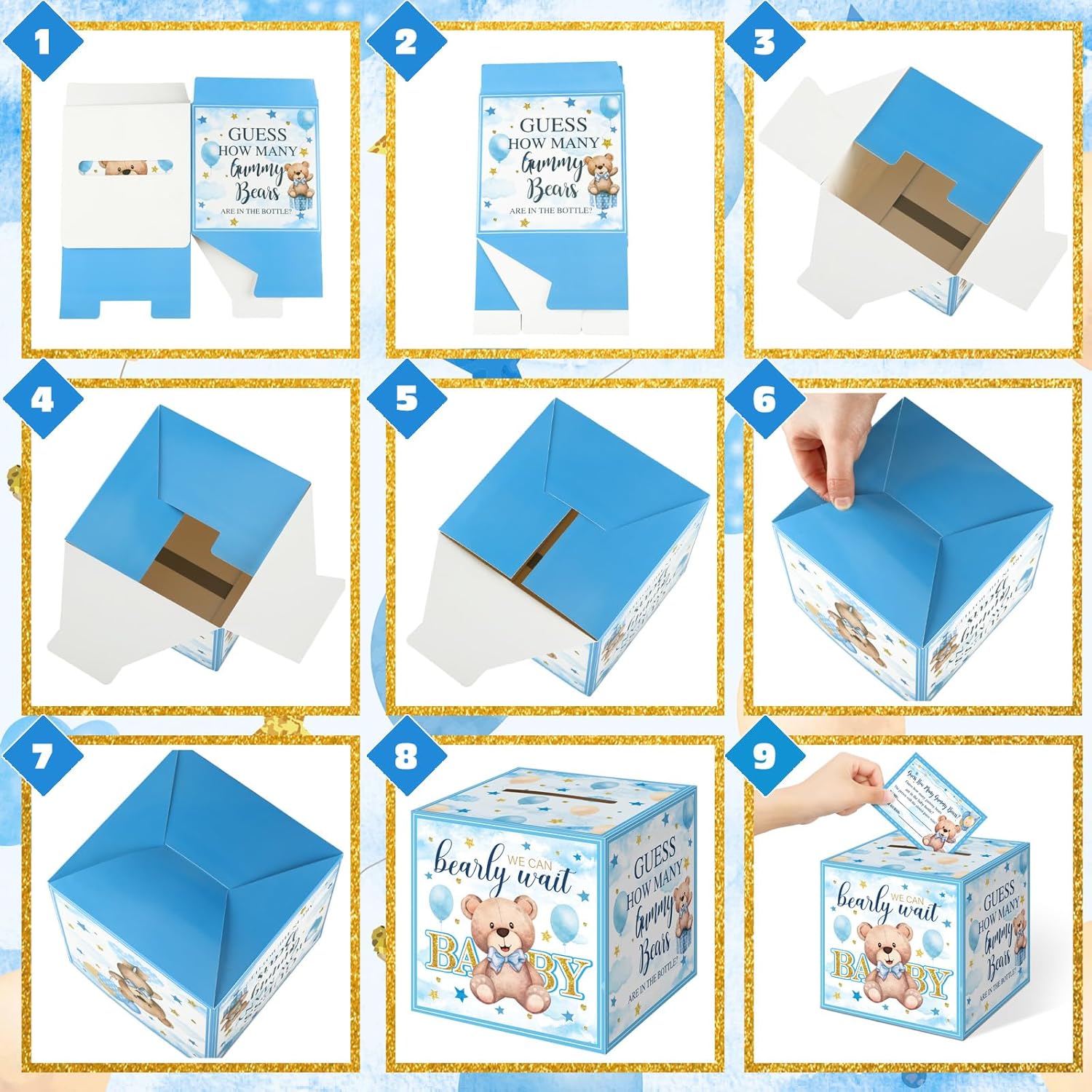 82 Pcs Blue Baby Shower Games Guess How Many Bears Include 1 Guessing Box 1 Large Baby Bottle 60 Cards 20 Pencils For Favors Games Gender Reveal