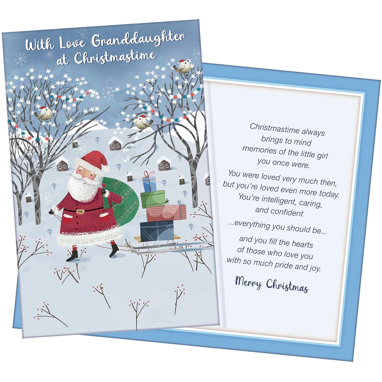 - Granddaughter Christmas Card - Made In Chicago - From Grandma, Grandpa, Grandparents - Large Card Opens To 10" X 7.75" - Packaged In Extra Sturdy Mailer - 1016