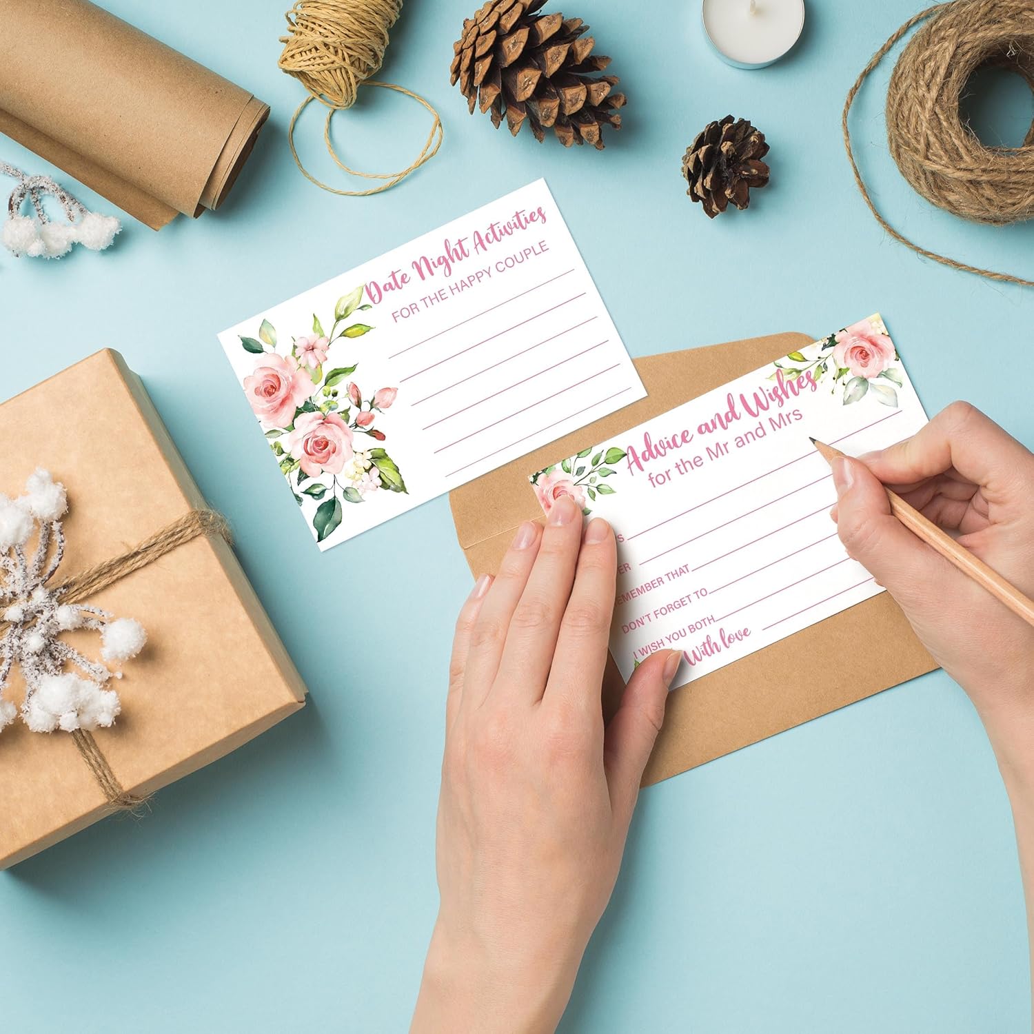 74Pcs Set Wedding Advice And Wishes Cards With Wooden Box For Mr.And Mrs Bridal Shower Games Decoration Supplies 4.7 X 3.15 Inch