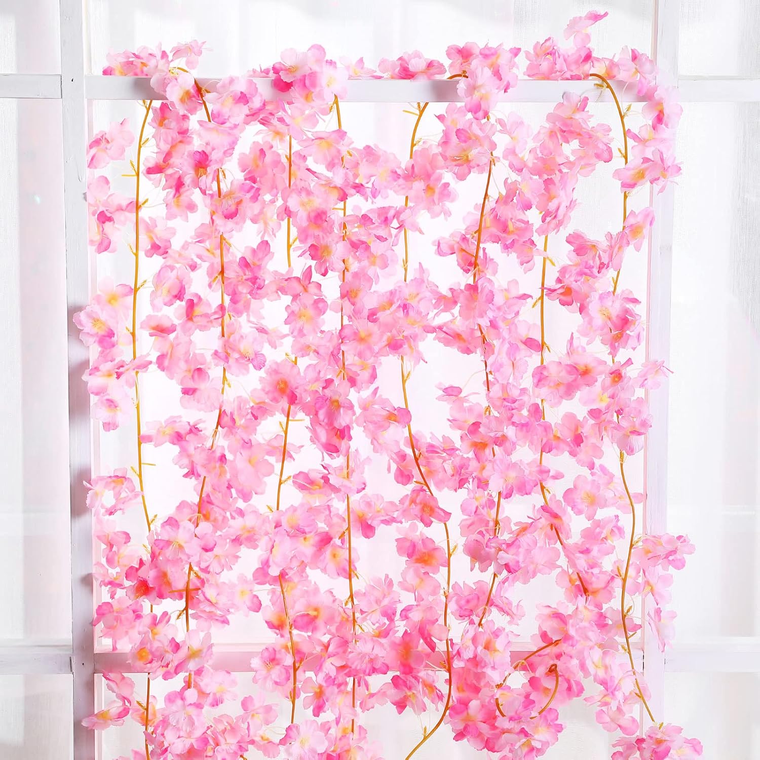16 Pack 94.4Ft Artificial Cherry Blossom Vines Cherry Blossom Flower Garland Hanging Silk Cute Room Decor For Japanese Kawaii Bedroom Party Wedding Spring Home Decorations (Pink)