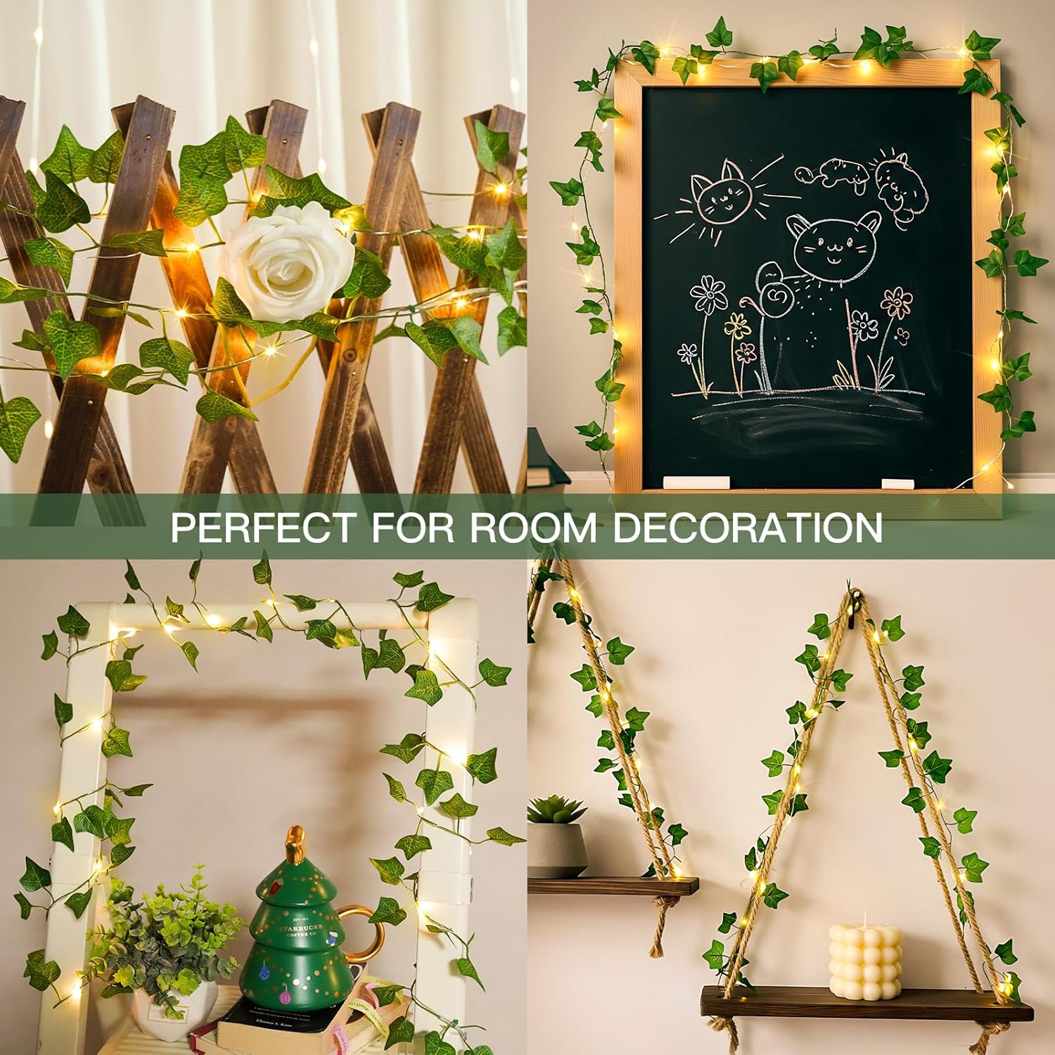 Vines With Lights Battery Operated, 20 Led 6.56Ft Fairy Lights Leaves With Timer, Ivy Vines String Lights For Bedroom,Cl
