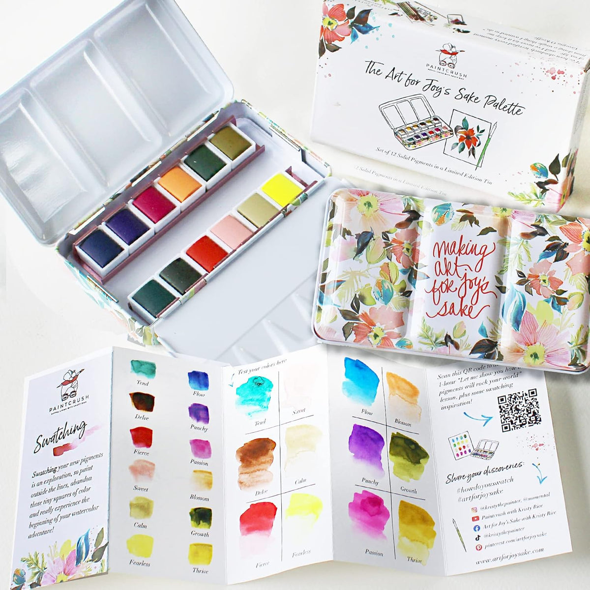Professional Watercolor Paint Set By Kristy Rice | 12 Unique Water Colors In Inspirational Watercolor Tin W/Removable Tray | Travel Watercolor Set | Paint Palette With Lid