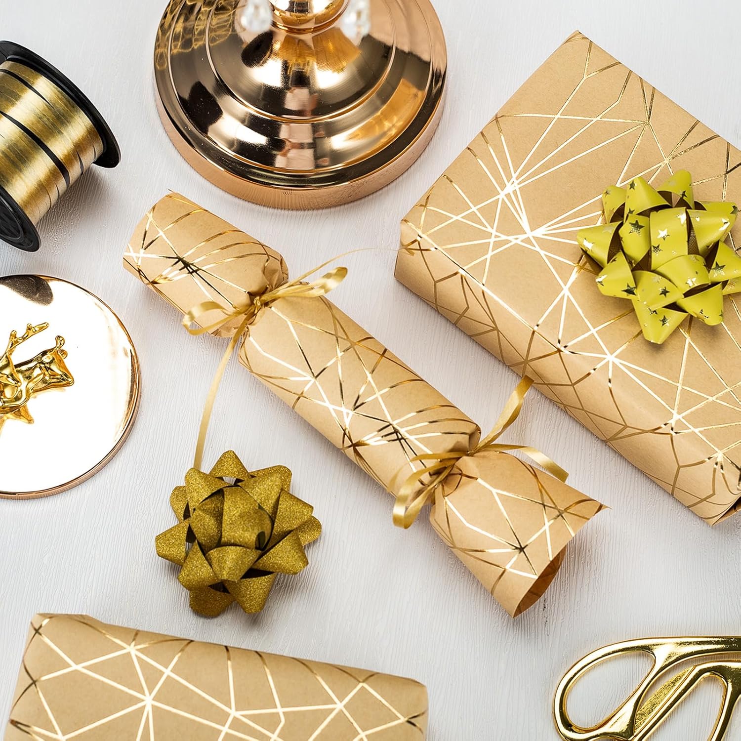 Gold Wrapping Paper Roll - 3D Embossed Metallic Shine Stripe, Luxury Kraft Paper For Birthday, Christmas, Wedding, Bridal Shower, Mothers Day, Fathers Day - Mini Roll - 17 In X 32.8 Ft