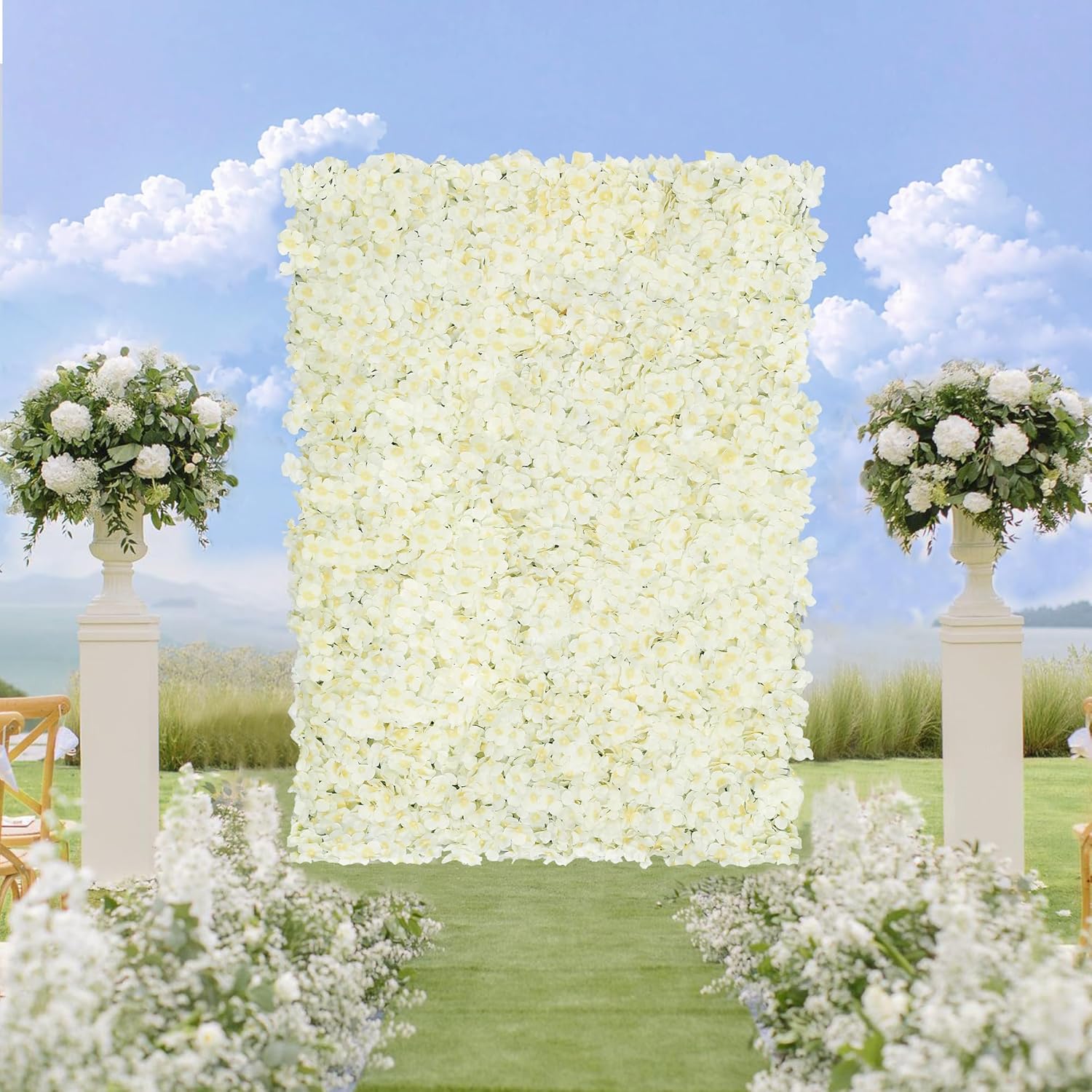 12Pcs Flower Wall Panel Backdrop 3.5X4.6Ft 3D Artificial Flower Wall Hydrangea Flower Backdrop Floral Background For Wedding Party Birthday Home Photo Decor