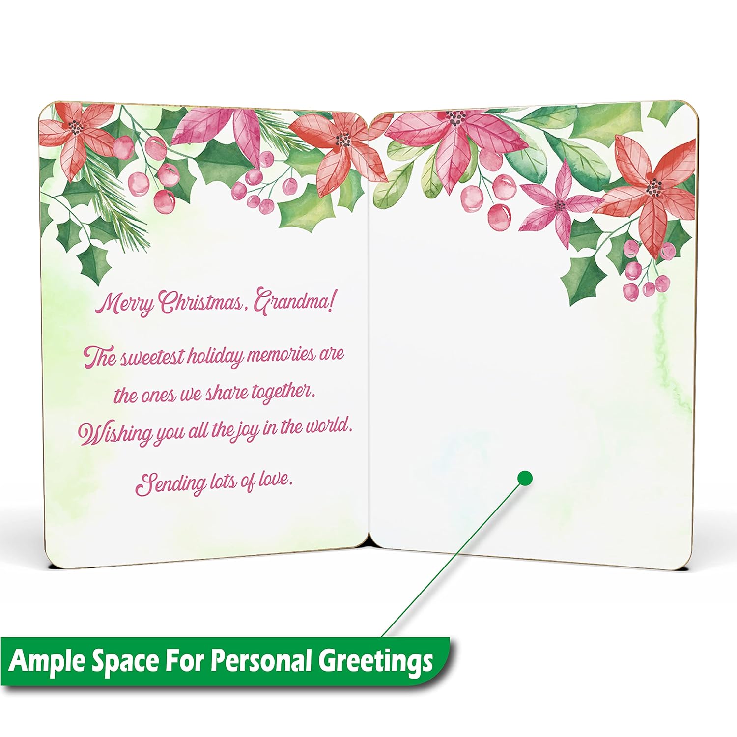 Merry Christmas Card For Grandma - | Made From Real Bamboo | 6" X 4.5" - 1 Pack (Envelope Included) | Laser Cut, Ornament Themed Grandma Christmas Card From Grand Kids Or Great Grand Kids