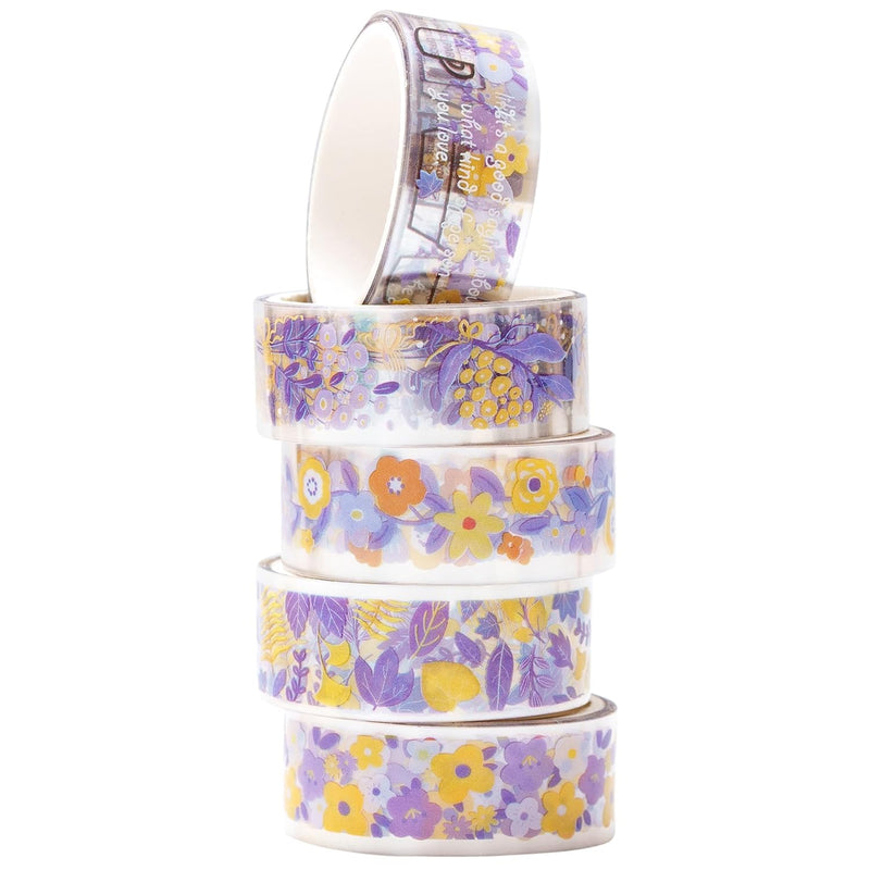 5 Rolls Floral Washi Tape Set Pet Decorative Flowers Patterns Transparent Mask