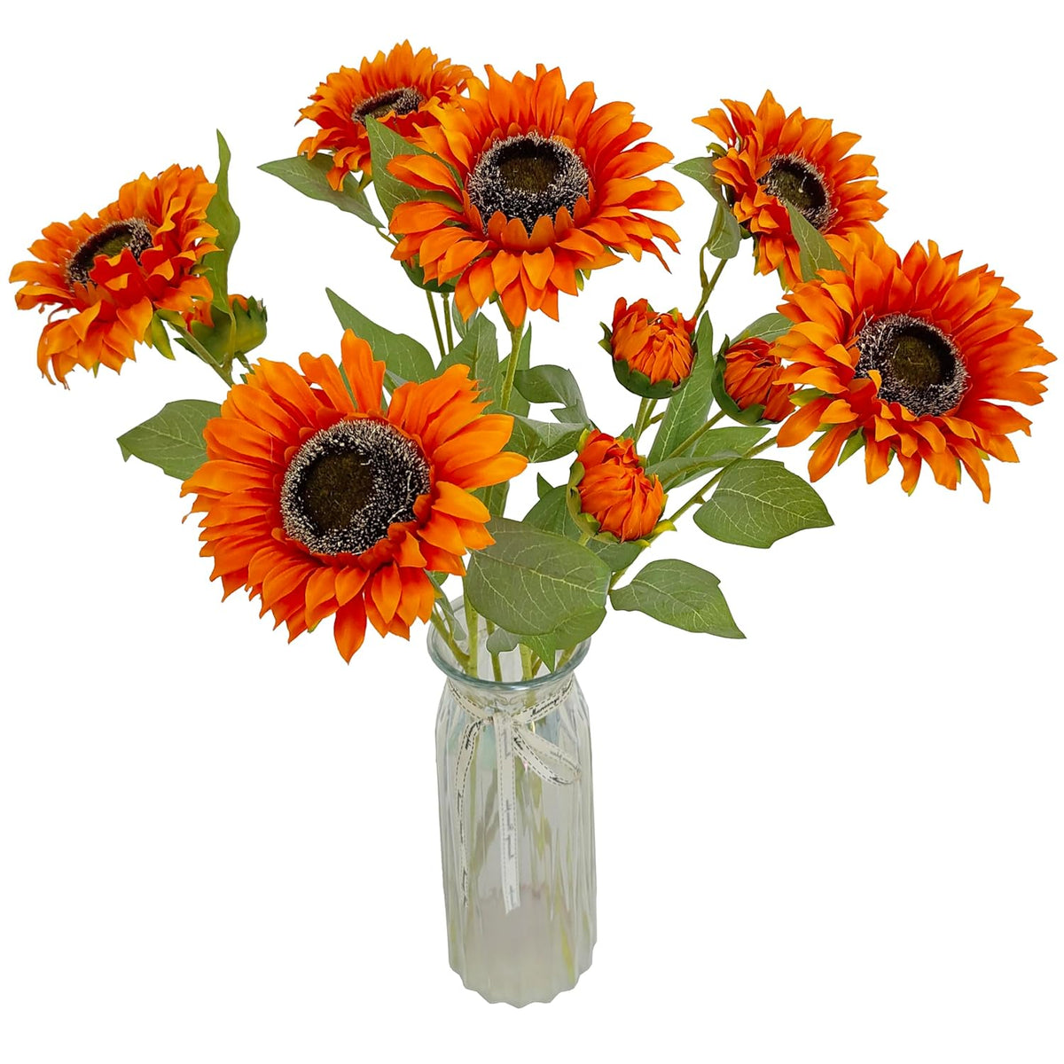 6Pcs Artificial Fake Faux Silk Sunflowers,Sun Flowers Home Decor,Orange Sunflowers Aritificial Flowers For Wedding Garden Vase Birthday Party Decor (6, Orange)