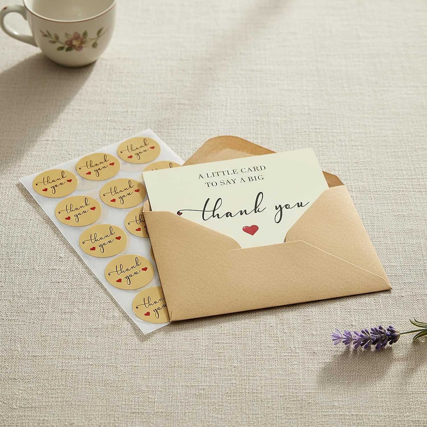 Thank You Cards With Envelopes - Pack 25 350Gsm Blank Thankyou Note With Stickers, Perfect Express Gratitude For Baby Shower Wedding Business Funeral Graduation Greeting - Bulk Small Mini Personalized