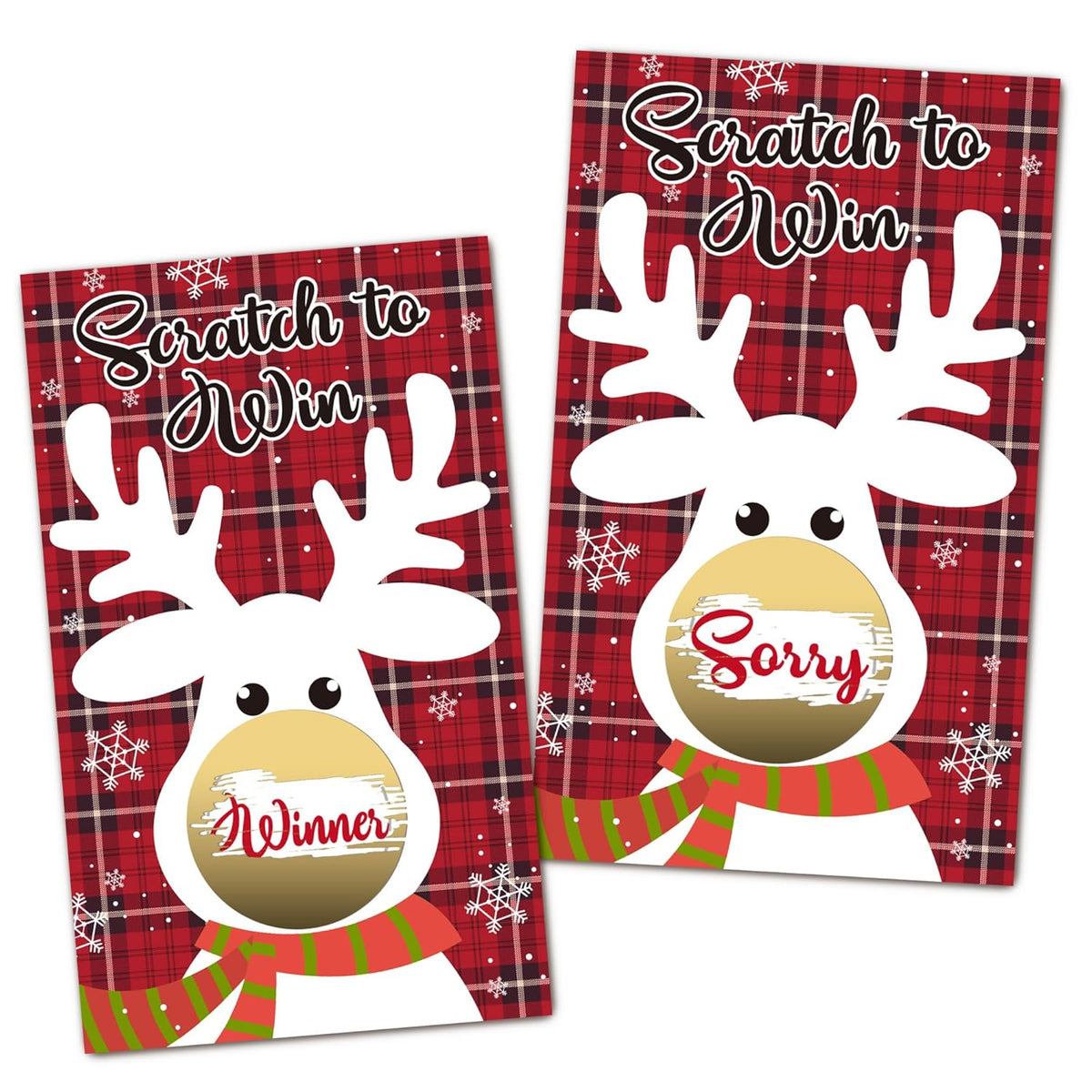 Christmas Scratch Off Cards, 50Pcs Xmas Reindeer Scratch To Win Cards, Christmas Party Game For Ice Breaker Activity, Groups Events Game, Festival Holiday Party Supplies(3.5X2.1 Inches)-A01