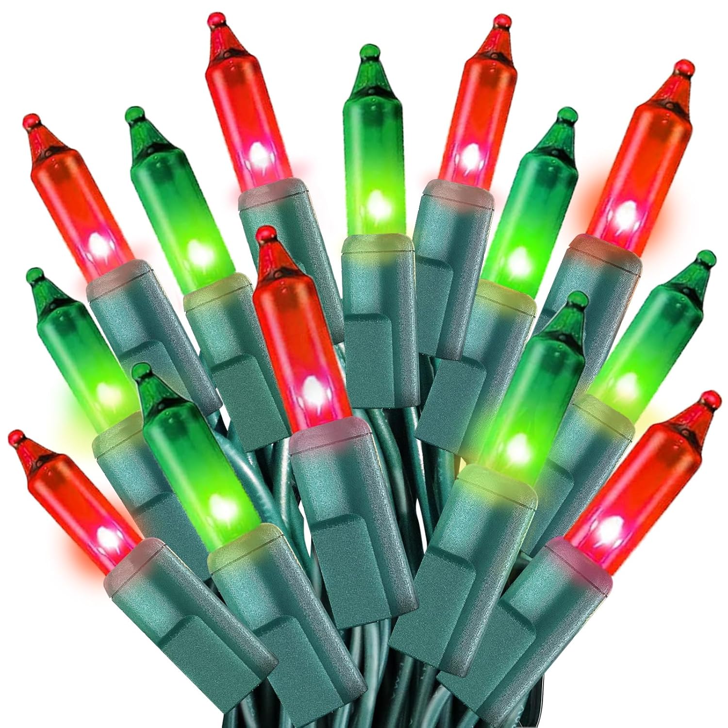 Christmas Lights 50Ft 200 Count Incandescent Bulbs Red And Green Mini Lights With Green Wire For Christmas Tree, Garland