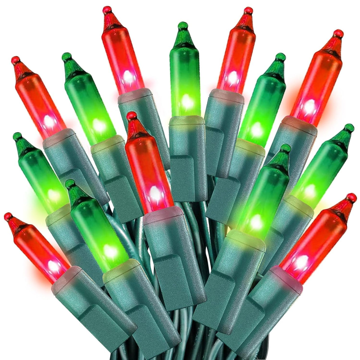 Christmas Lights 50Ft 200 Count Incandescent Bulbs Red And Green Mini Lights With Green Wire For Christmas Tree, Garland