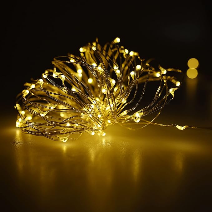 USB Plug In Fairy Lights 16FT 50 LED Warm White Silver Wire String Lights Waterproof Starry Lights for Bedroom Patio Wedding Decor