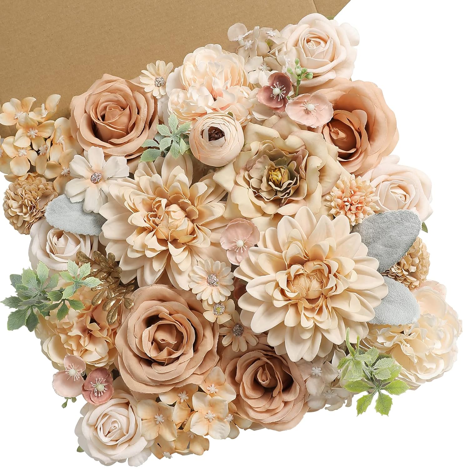 Artificial Flowers Combo Box Set Faux Flowers Bulk Flower Leaf With Stems For Diy Wedding Bouquets Centerpieces Baby Shower Party Home Decorations