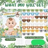 Pin The Pacifier On The Baby Game Safari Jungle Baby Shower Decorations With Large Poster Blindfold 45 Pacifier Stickers Sage Green Animals Games Forest Theme Birthday Party Decorations Supplies