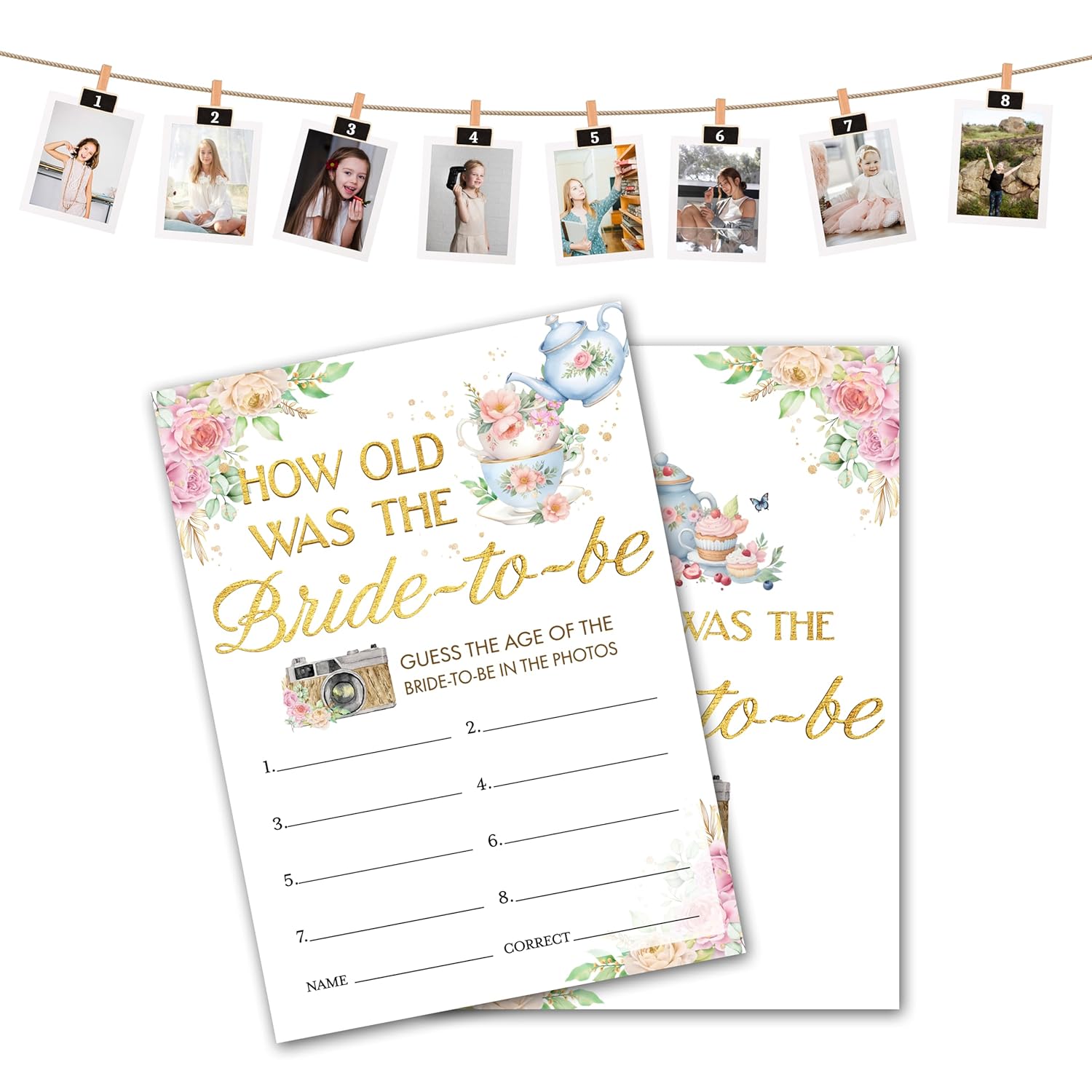Bridal Shower Game, How Old Was The Bride-To-Be Wedding Shower Party Game Cards, Tea Party Themed Bachelorette Engagement Party Supplies Activities Decorations, Set Of 30 Game Cards -A04