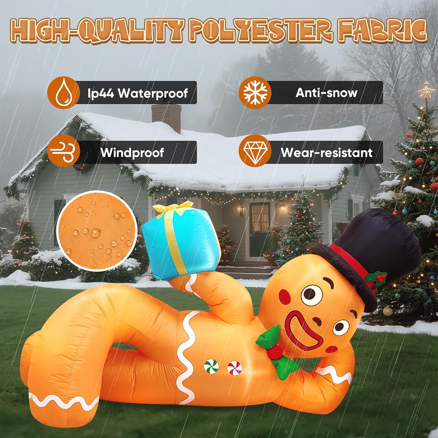 10Ft Christmas Inflatable Outdoor Decoration, Lying Gingerbread Inflatable Blow Up Yard Decorations With Leds, Giant Gin