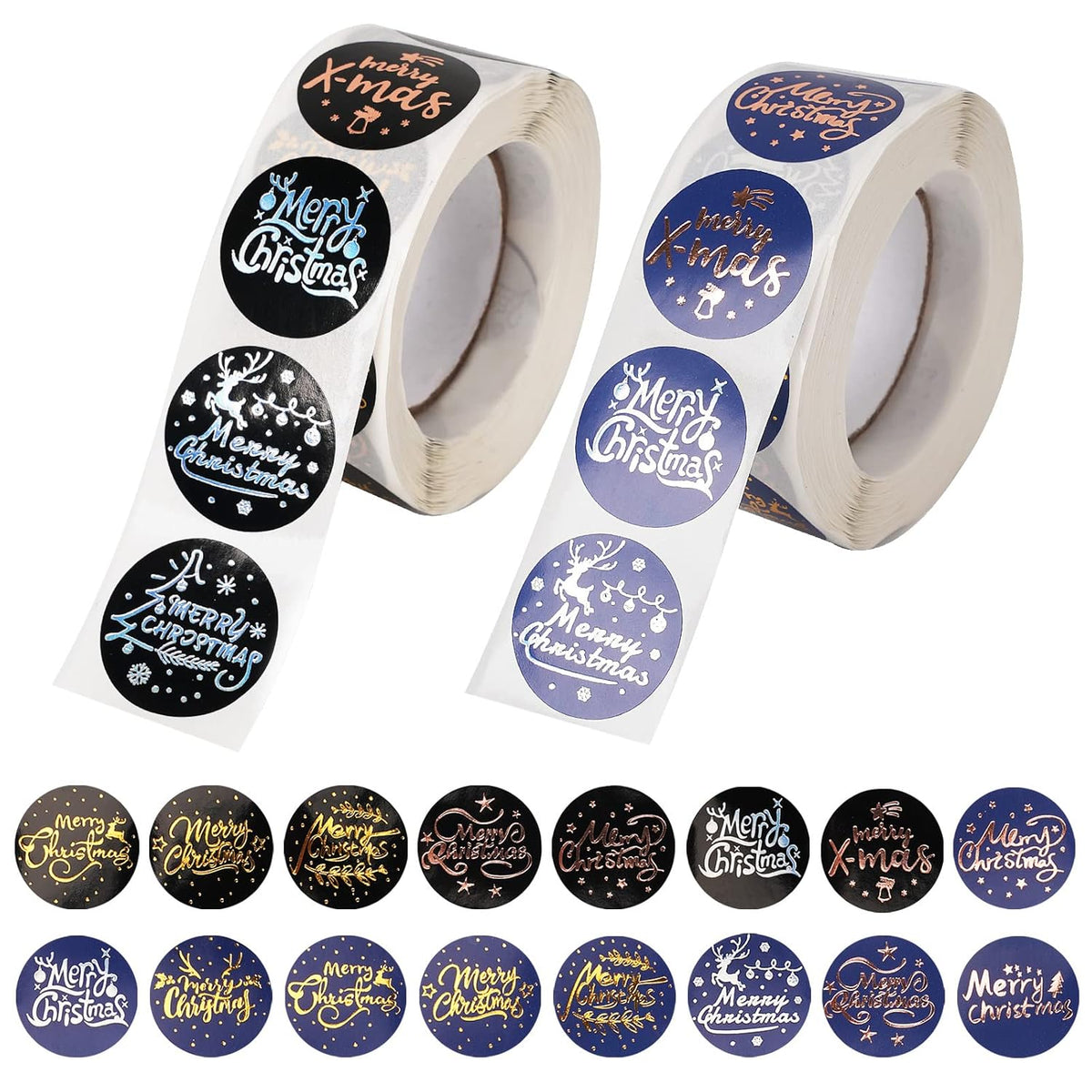 1000 Pieces Christmas Stickers,Round Seal Label Stickers For Cards Gift Envelopes Boxes Party Decoration (1'' And 2 Rolls)