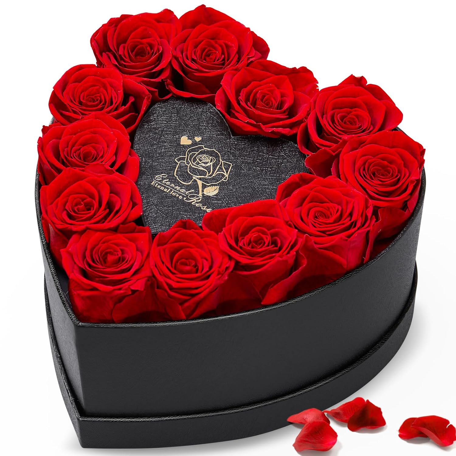 12 Preserved Roses In Heart-Shaped Box - Eternal Love Gift, Long-Lasting Roses For Her - Forever Flowers - Ideal For Valentine'S Day, Anniversaries, Mother'S Day - Elegant Display Box