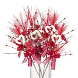 6 Pcs Valentine'S Day Heart Shaped Berry Feather Picks, 19.7 Inch Artificial Red White Heart Berry Flower Stems For Wedding Christmas Home Vase Decor