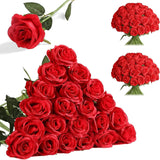 24Pcs Artificial Red Roses, Fake Silk Roses Flower With Long Stems, Realistic Flowers For Bridal Wedding Party Table Centerpiece Home Decor