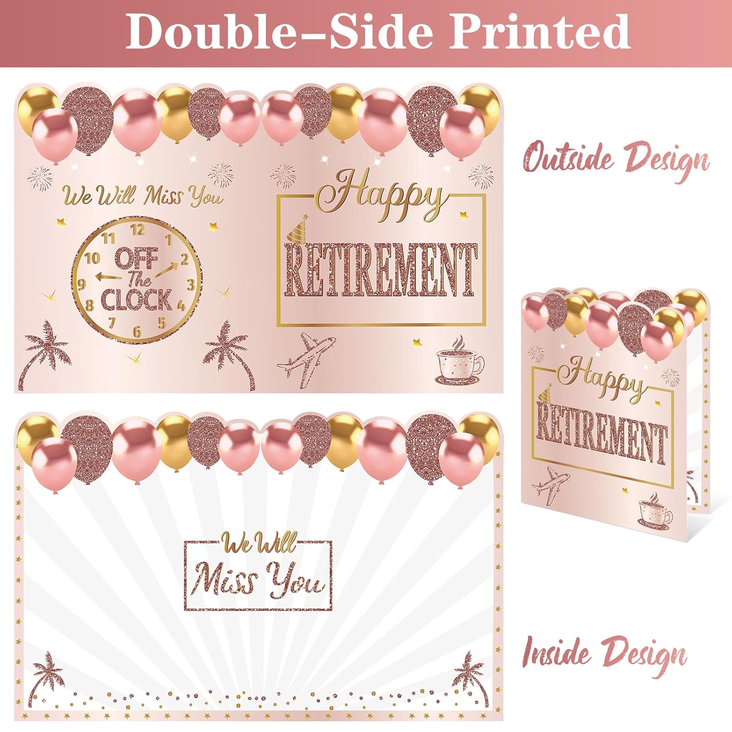 Happy Retirement Party Decorations Card For Women, Pink Rose Gold Large Retirement Card With Envelope, Jumbo Happy Retired Guest Book Greeting Card, Giant Farewell Retired Card Gifts