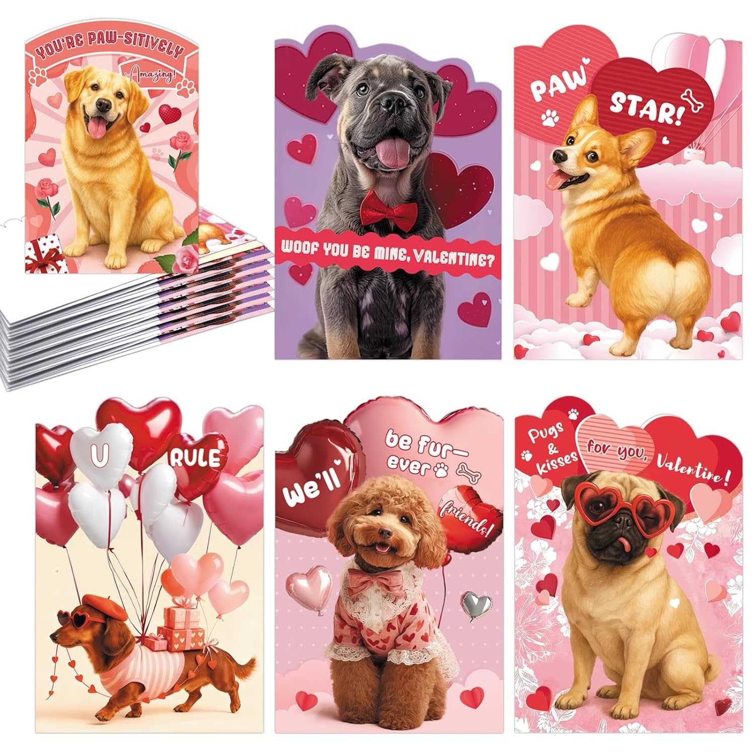 24 Set Dogs Valentine'S Day Cards Mini Valentines Day Cards For Kids School Cute Pet Dog Valentines Cards With Envelopes For Kid Classroom Greeting Cards For Kids Party Classroom Exchange