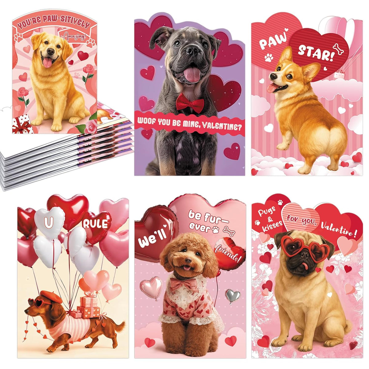 24 Set Dogs Valentine'S Day Cards Mini Valentines Day Cards For Kids School Cute Pet Dog Valentines Cards With Envelopes For Kid Classroom Greeting Cards For Kids Party Classroom Exchange