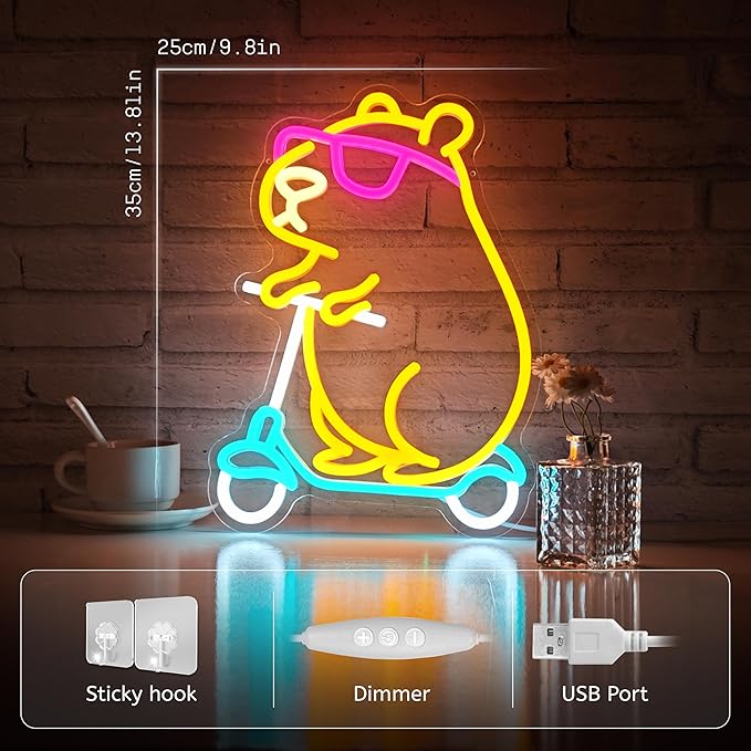 Capybara Neon Sign Animal Shape LED Wall Light Dimmable Kids Room Party Decor Birthday Gift
