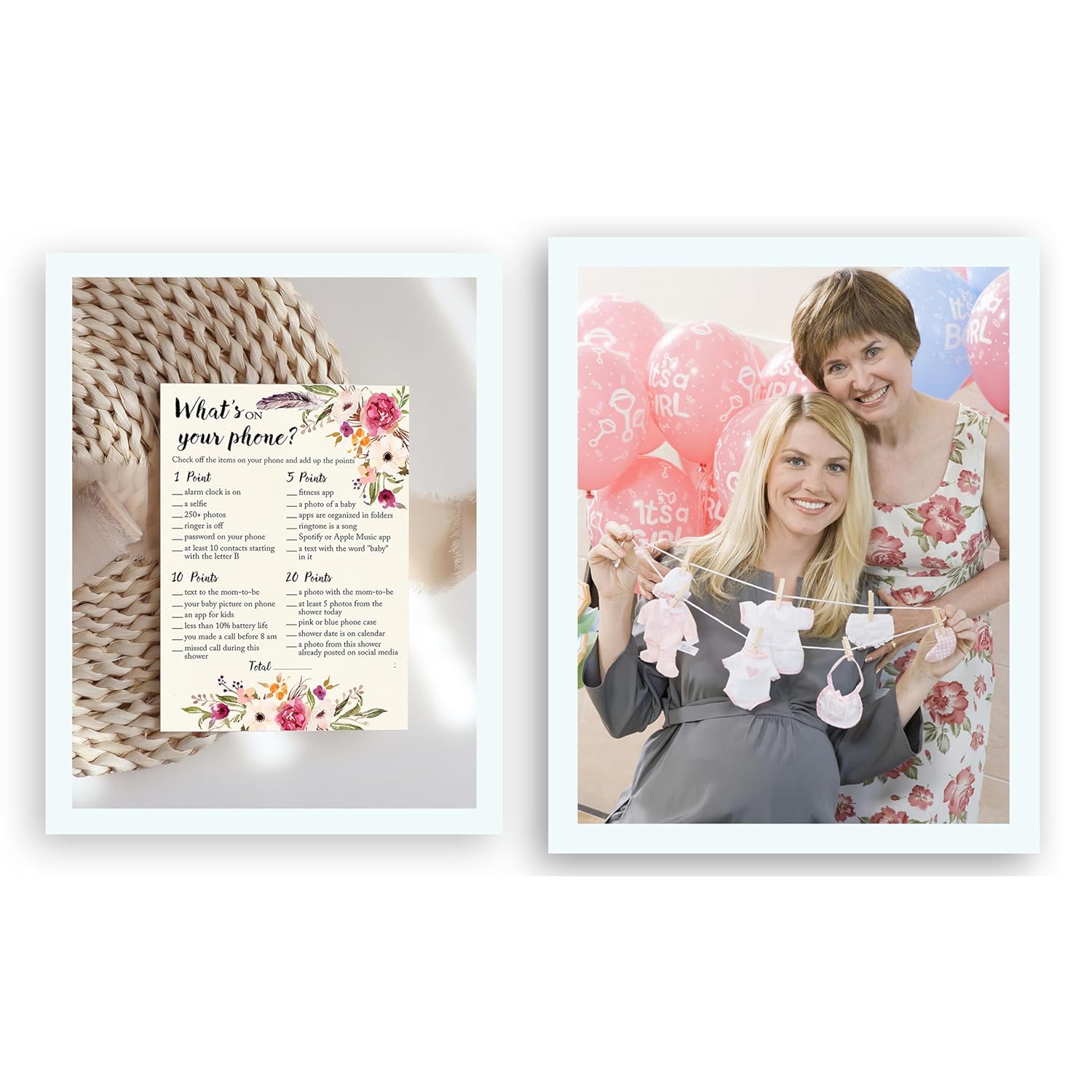 Boho Baby Shower Game What'S On Your Phone Game — Pack Of 25 — Girl Bohemian Pink Floral Baby Shower Activity, Co-Ed Couples Shower, Flowers Feather Phone Games G400-Phn