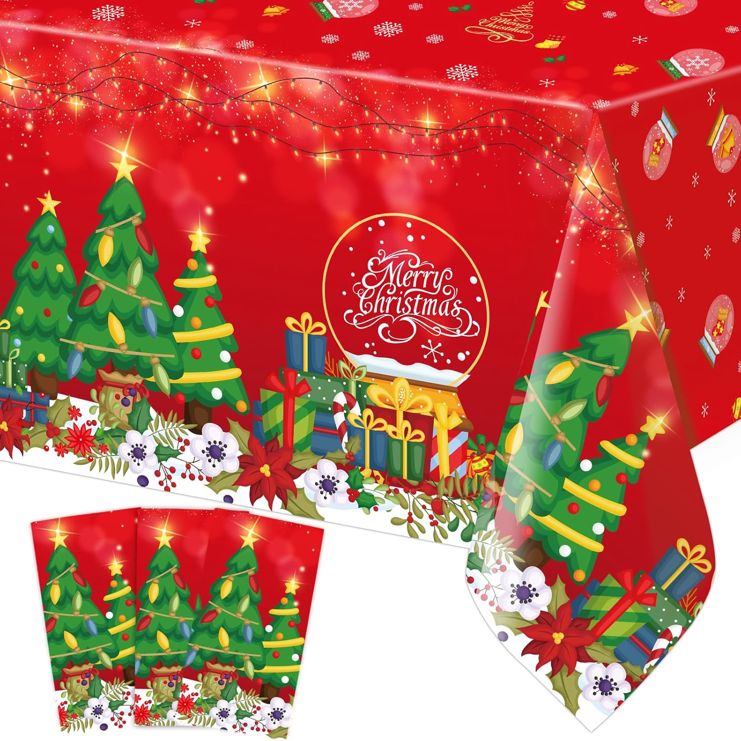 Christmas Tablecloths 3 Pack Merry Christmas Red Plastic Party Decorations 54 X 108 Holiday Party Table Cover Christmas Disposable Tablecloths