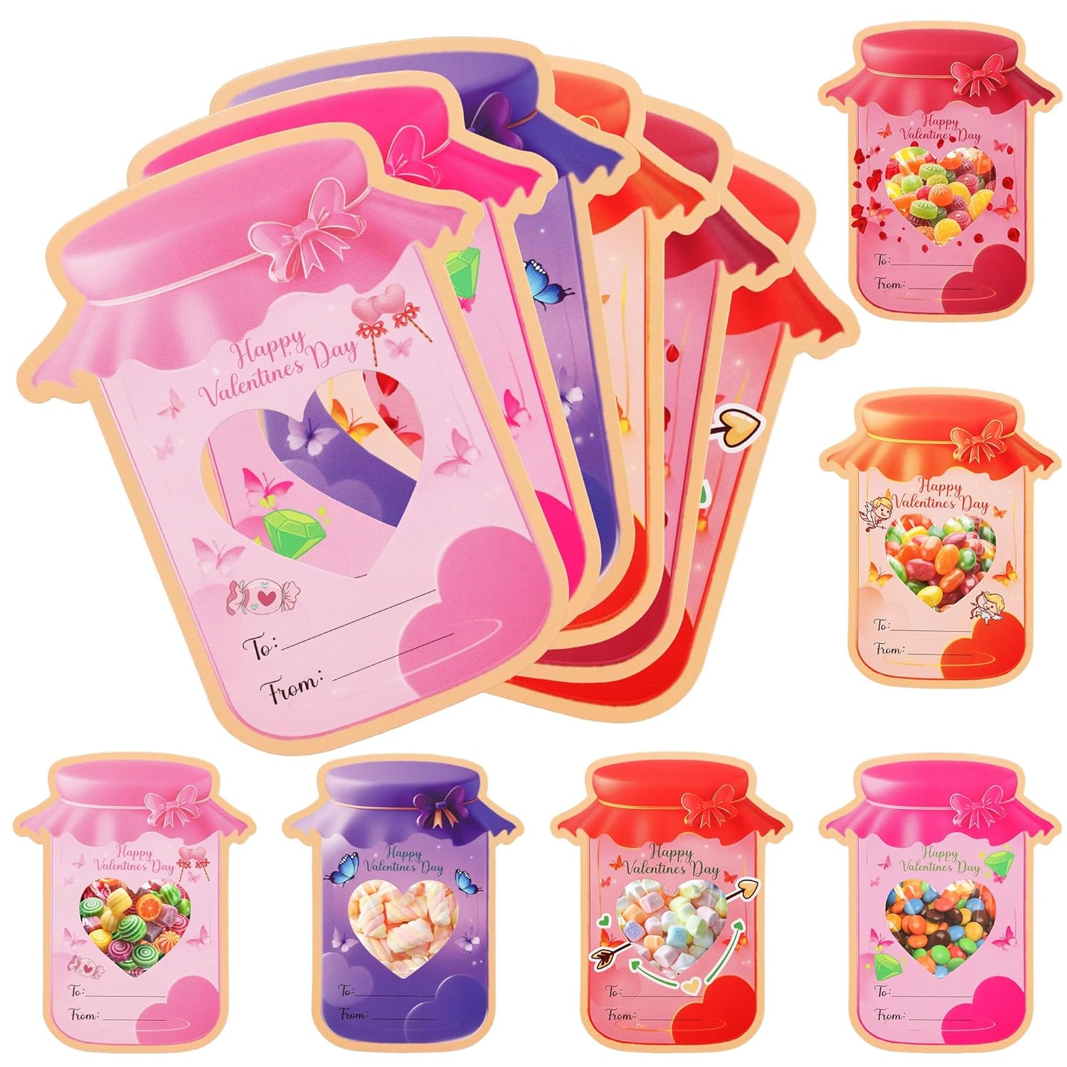 Valentines Day Cards 54 Pack Jars Happy Valentines Mason Jar Cards For Student Classroom Prize Party Favors Exchange Gifts (Candy Not Included)