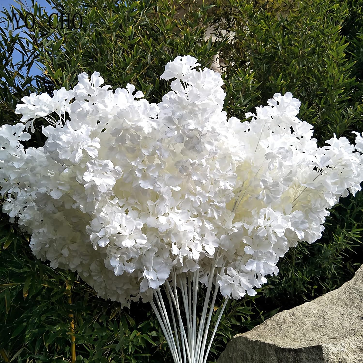 Artificial Faux Cherry Blossom Branches Decor, 35 Inch For Tall Floor Vase Used As Wedding Home Decoration, Fake White Flowers For Dinner Table Centrepiece, White, 5Pcs